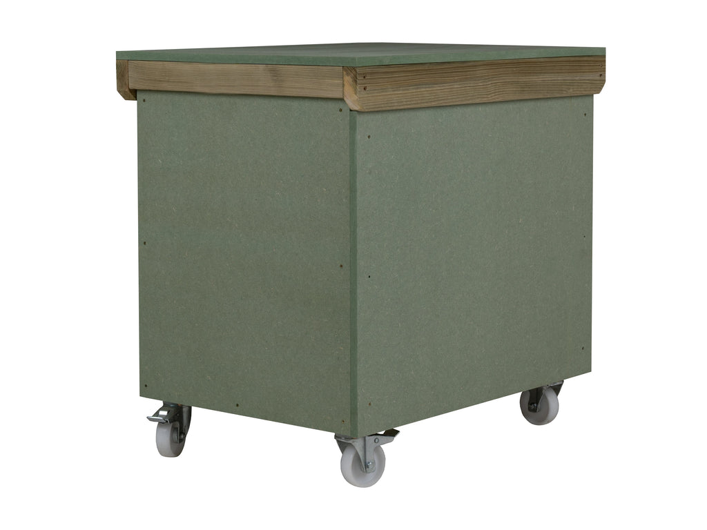 Wooden UniMDF Moisture Resistant Workbench With Lockable Cupboard (V.9) With Wheels, Double Shelf