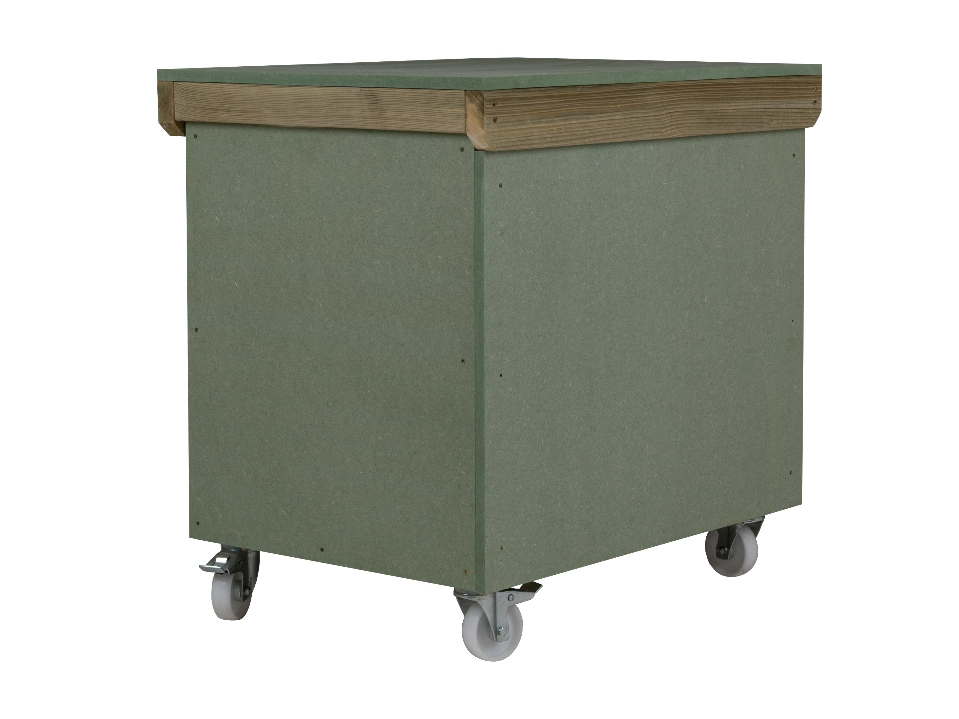 Wooden UniMDF Moisture Resistant Workbench With Lockable Cupboard (V.9) With Wheels, Double Shelf