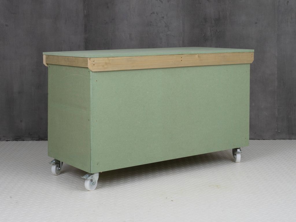 Wooden UniMDF Moisture Resistant Workbench With Lockable Cupboard (V.9) With Wheels