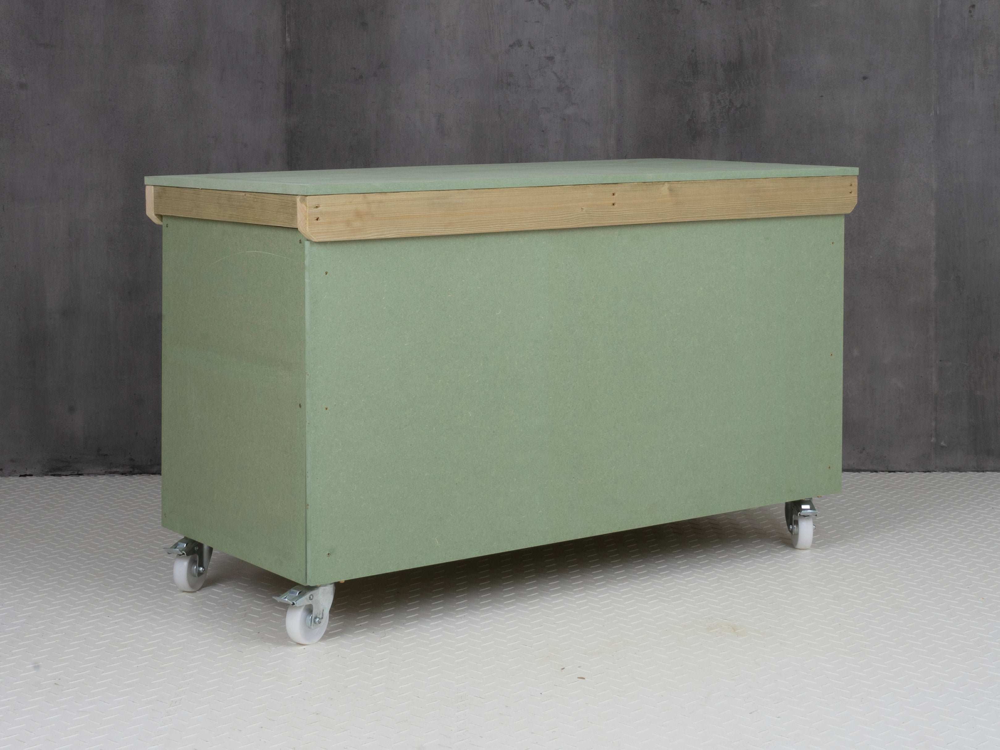 Wooden UniMDF Moisture Resistant Workbench With Lockable Cupboard (V.9) With Wheels