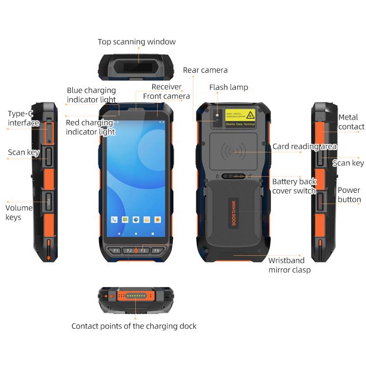 5.5 inch Android 10 IP65 Handheld Industrial Data Terminal Barcode Scanner, Style: RFID UHF + 2D Head, RFID UHF + 2D Head