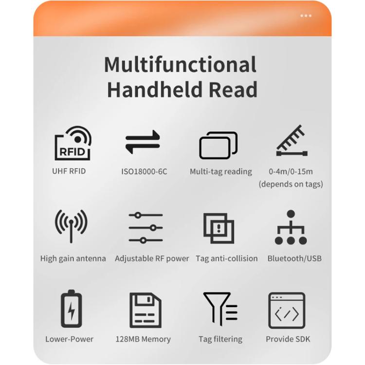Long Range RFID UHF Portable Handheld Bluetooth Reader, Style: Standard + 2D Head