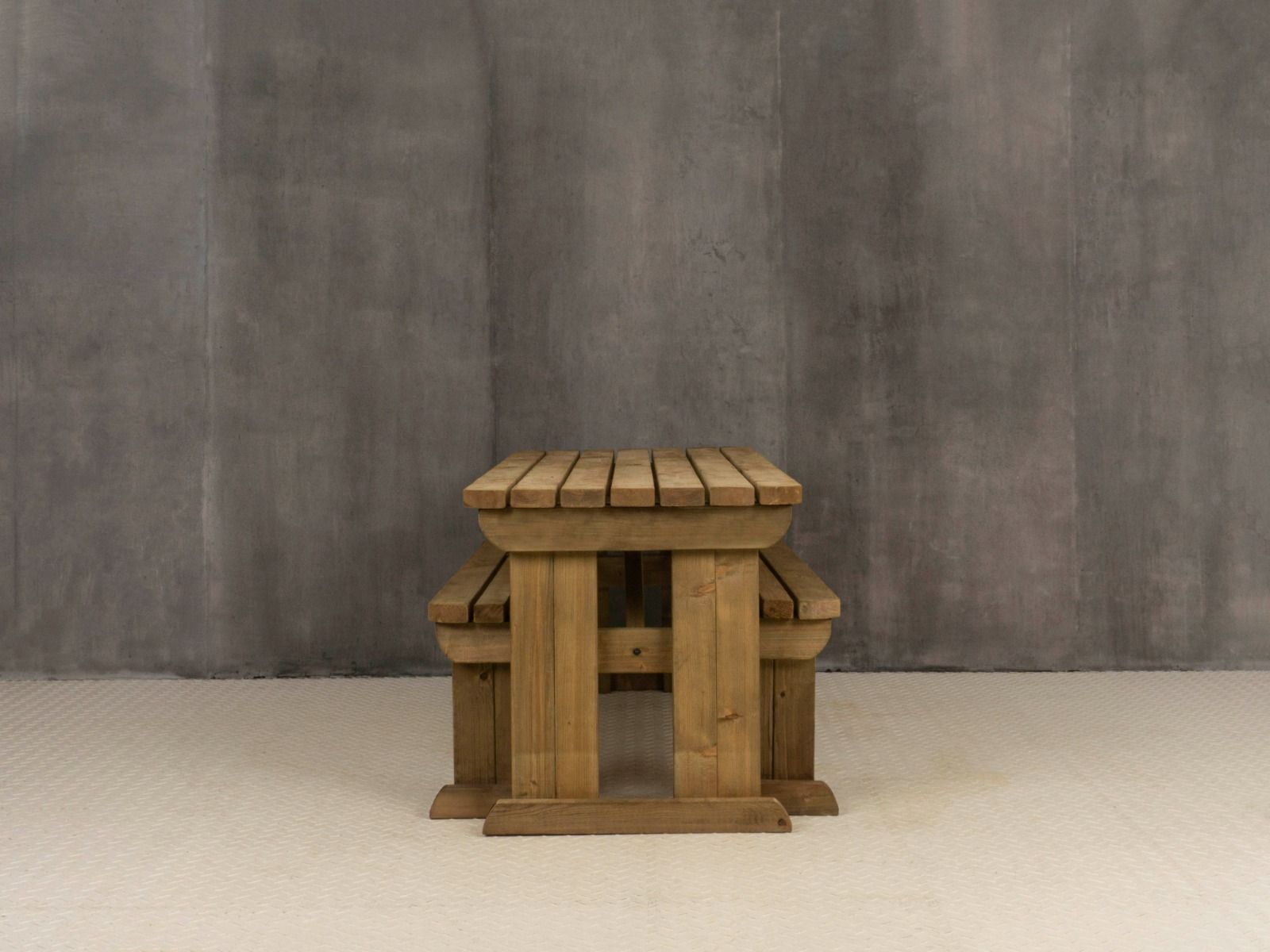 Yews Rounded Space Saving Picnic Table and Benches Set - Rustic Finish