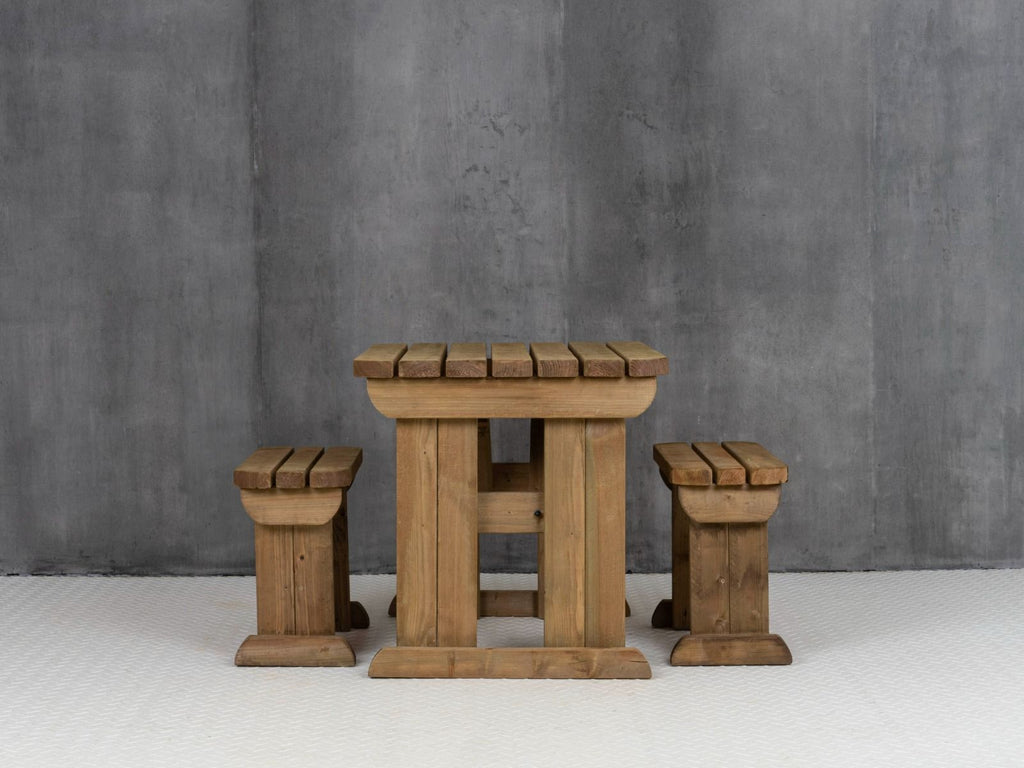 Yews Rounded Space Saving Picnic Table and Benches Set - Rustic Finish
