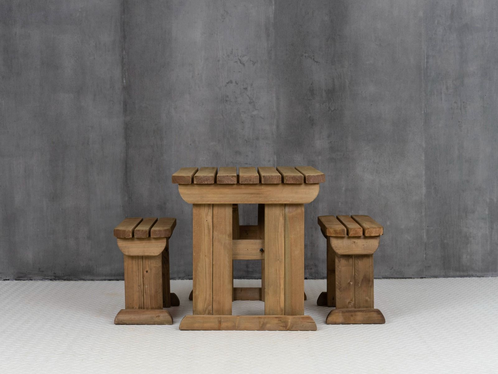 Yews Rounded Space Saving Picnic Table and Benches Set - Rustic Finish