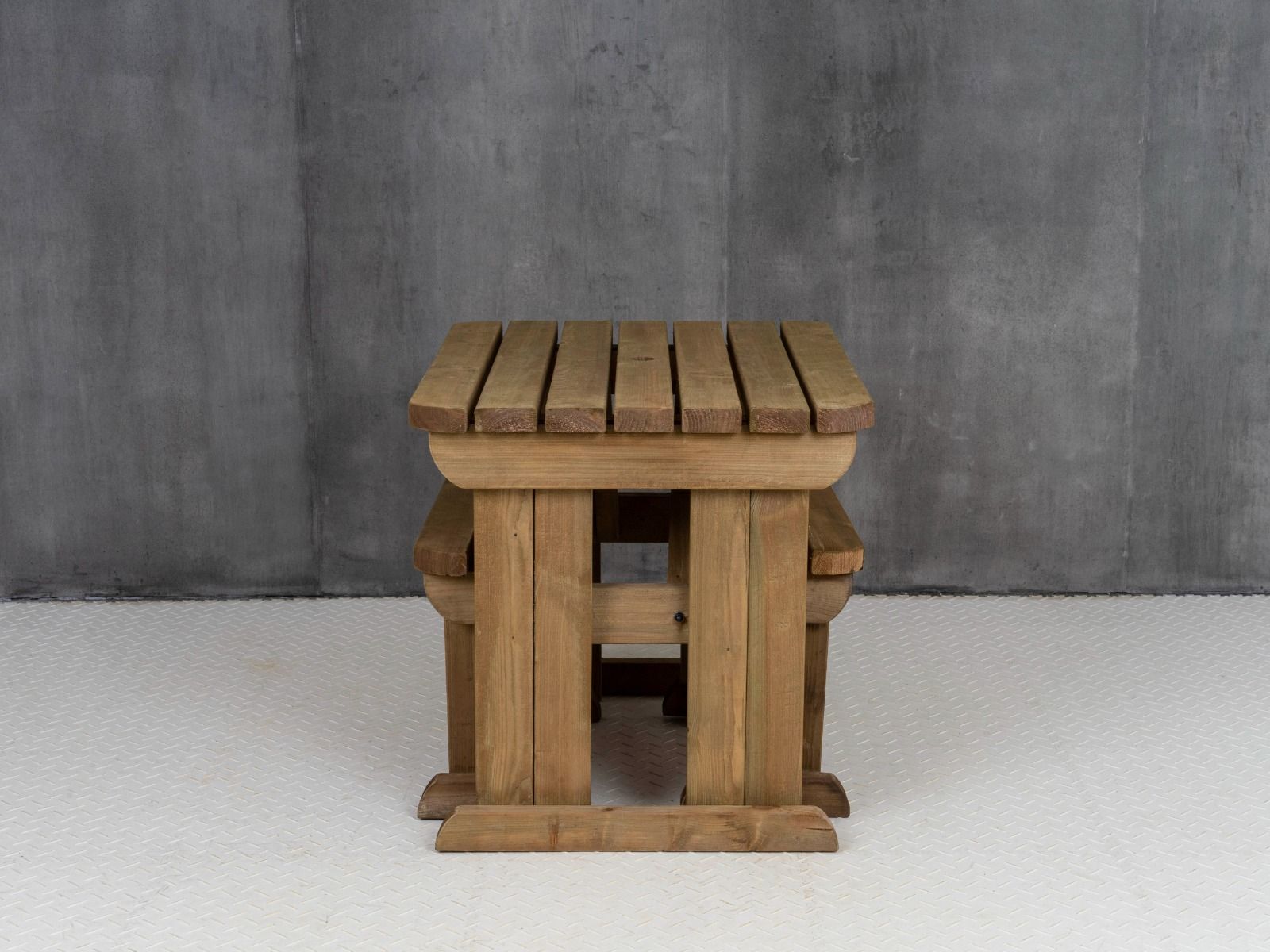 Yews Rounded Space Saving Picnic Table and Benches Set - Rustic Finish