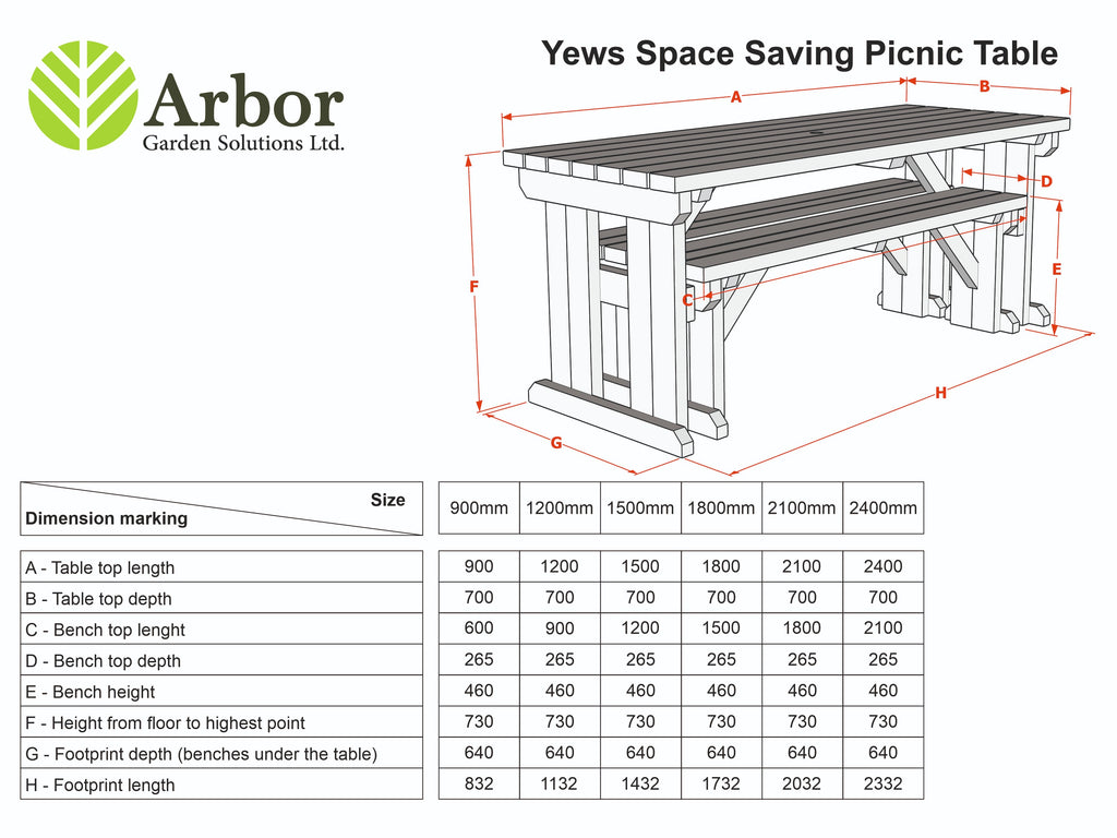 Yews Space Saving Picnic Table and Benches Set