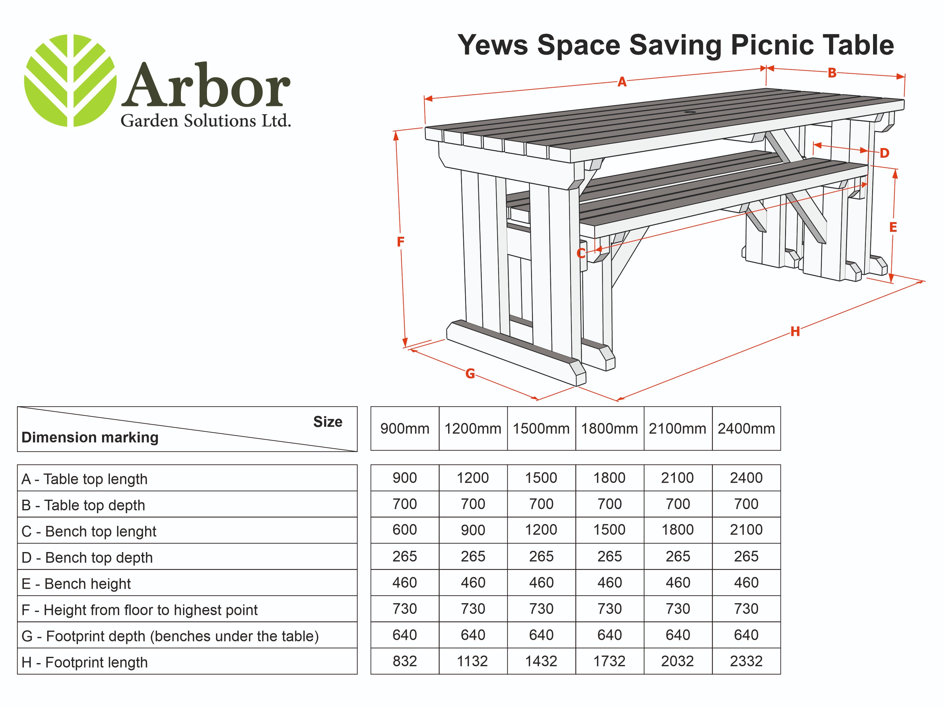 Yews Space Saving Picnic Table and Benches Set