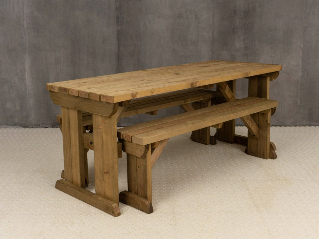 Yews Space Saving Picnic Table and Benches Set - Rustic Finish