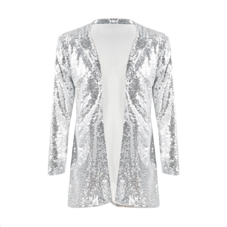 Women Sequined Suit Jacket Without Buckle Stage Clothing(Color:Black Size:XXL), S, M, L, XL, XXL