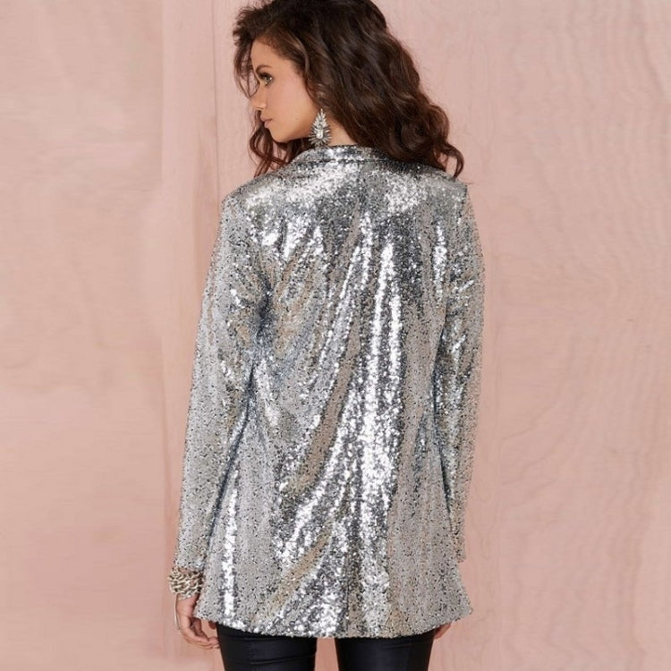 Women Sequined Suit Jacket Without Buckle Stage Clothing(Color:Black Size:XXL), S, M, L, XL, XXL