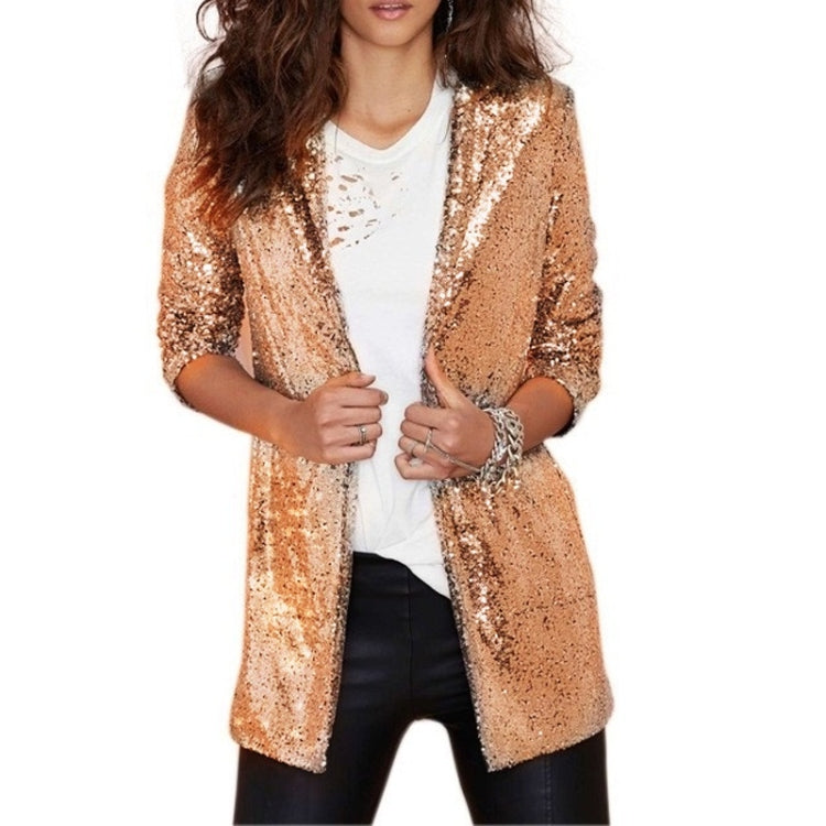 Women Sequined Suit Jacket Without Buckle Stage Clothing(Color:Black Size:XXL), S, M, L, XL, XXL