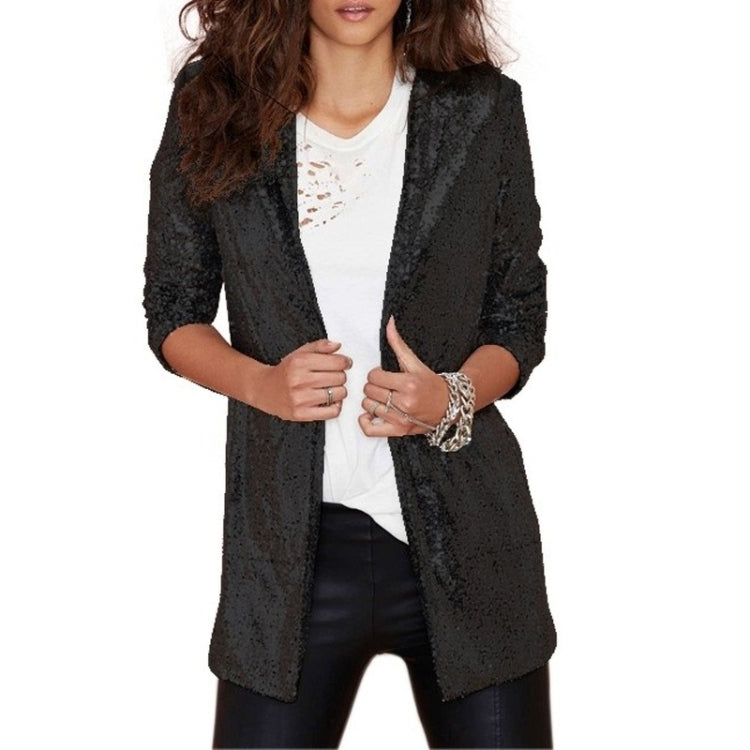 Women Sequined Suit Jacket Without Buckle Stage Clothing(Color:Black Size:XXL), S, M, L, XL, XXL