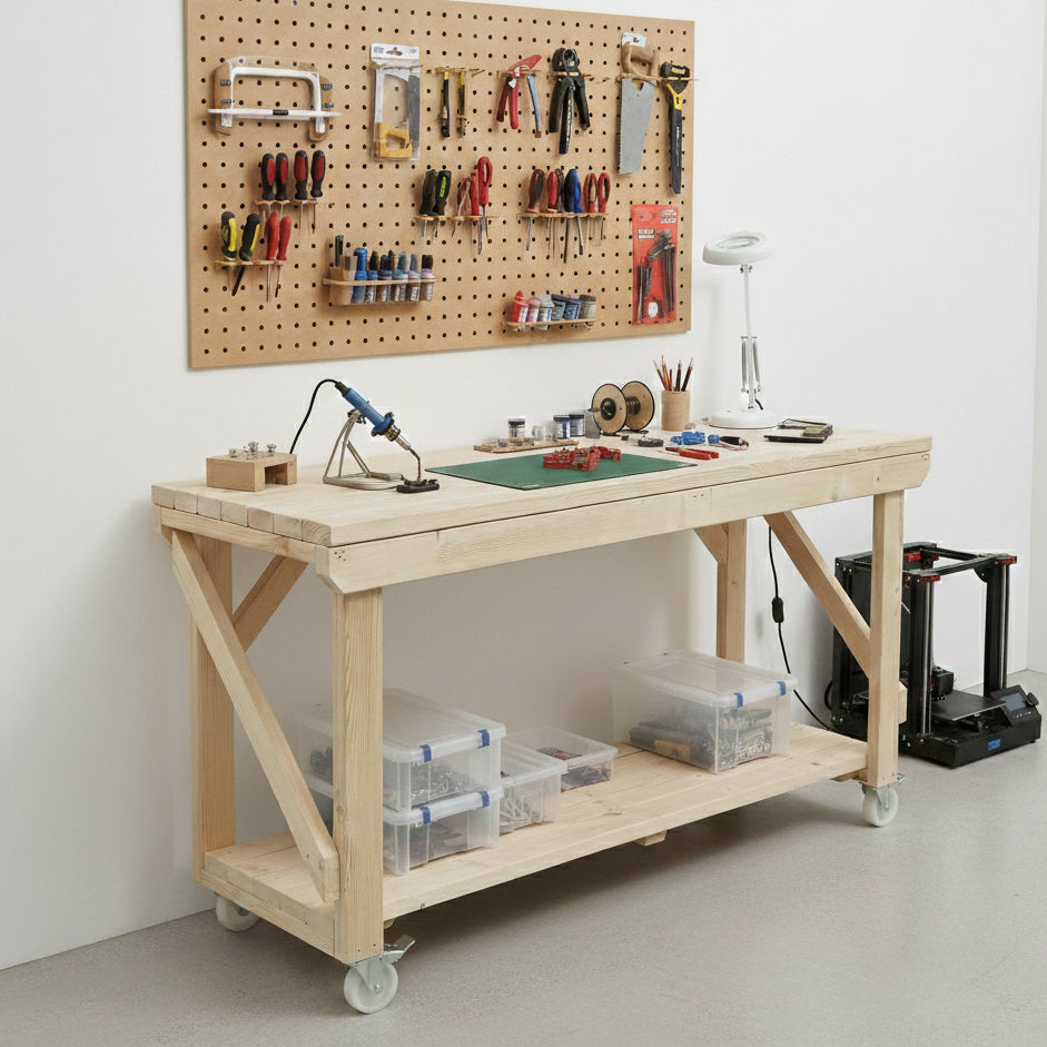Acorn Wooden Workbench With Wheels