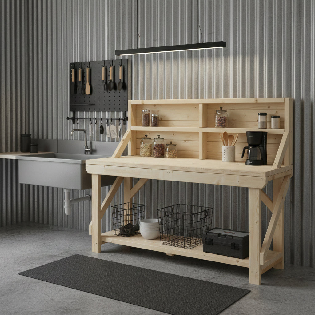 Acorn Wooden Workbench With Back Panel