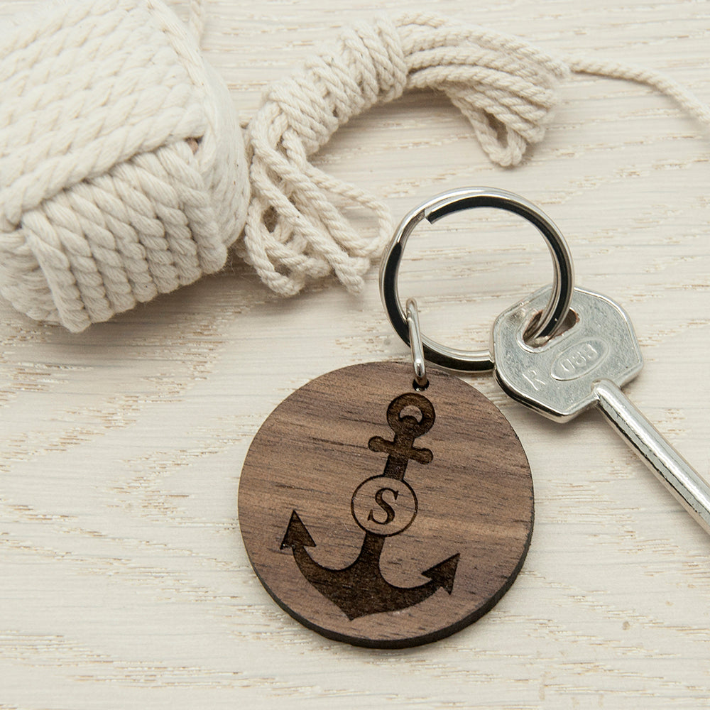 Personalised Anchor and Initial Round Wooden Keyring