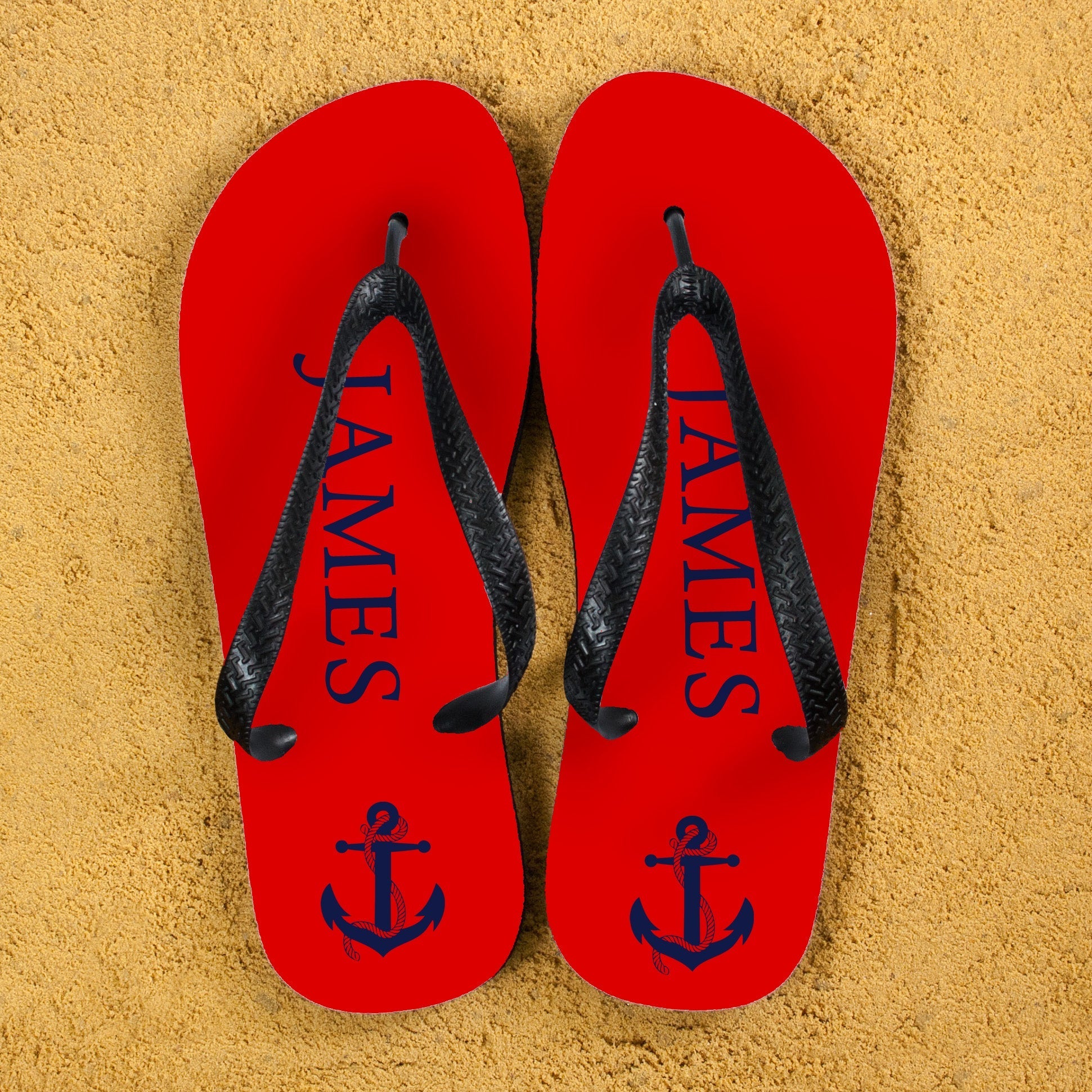 Personalised Anchor Flip Flops in Red and Blue