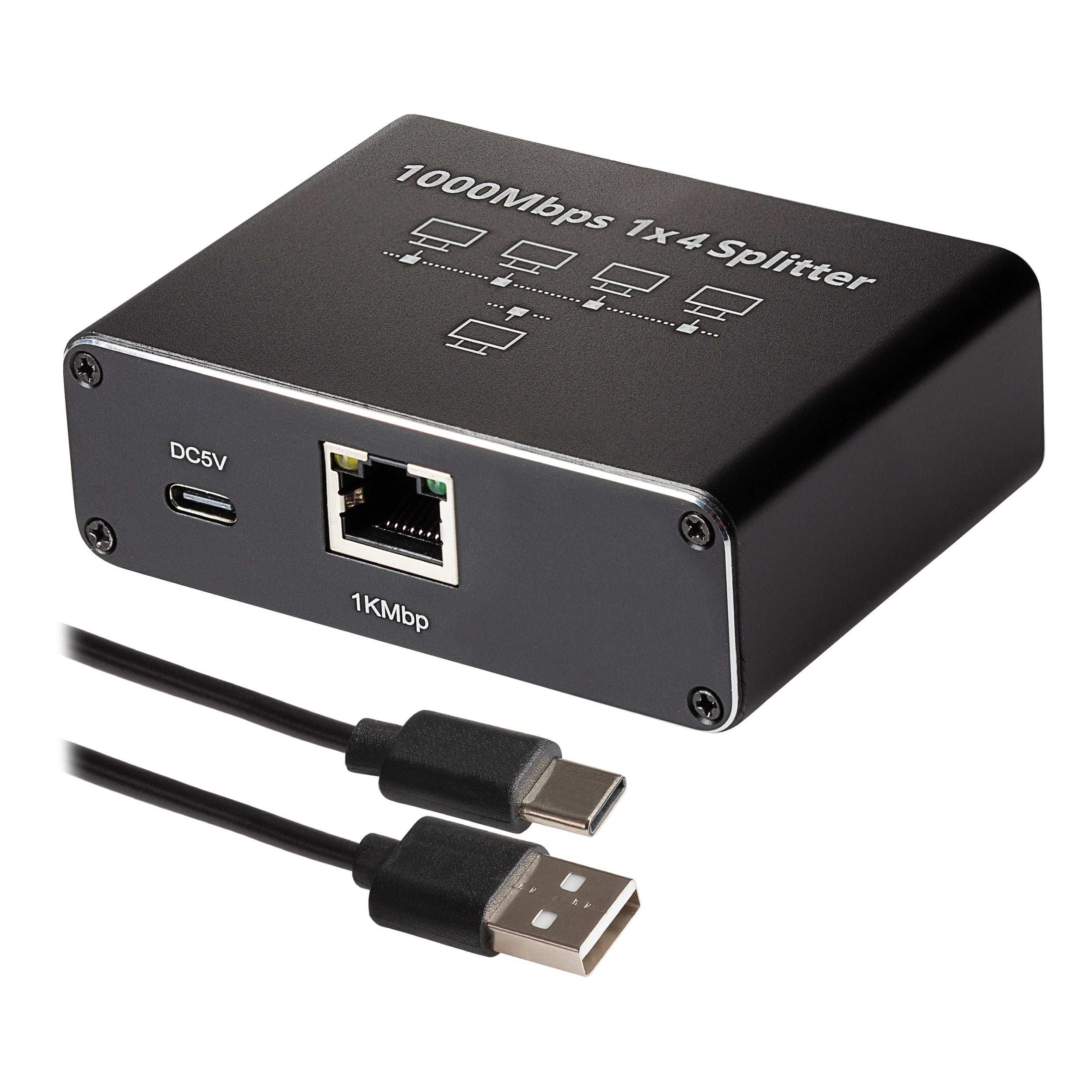 Maplin RJ45 1 Port In 4 Ports Out Ethernet LAN Splitter - Black