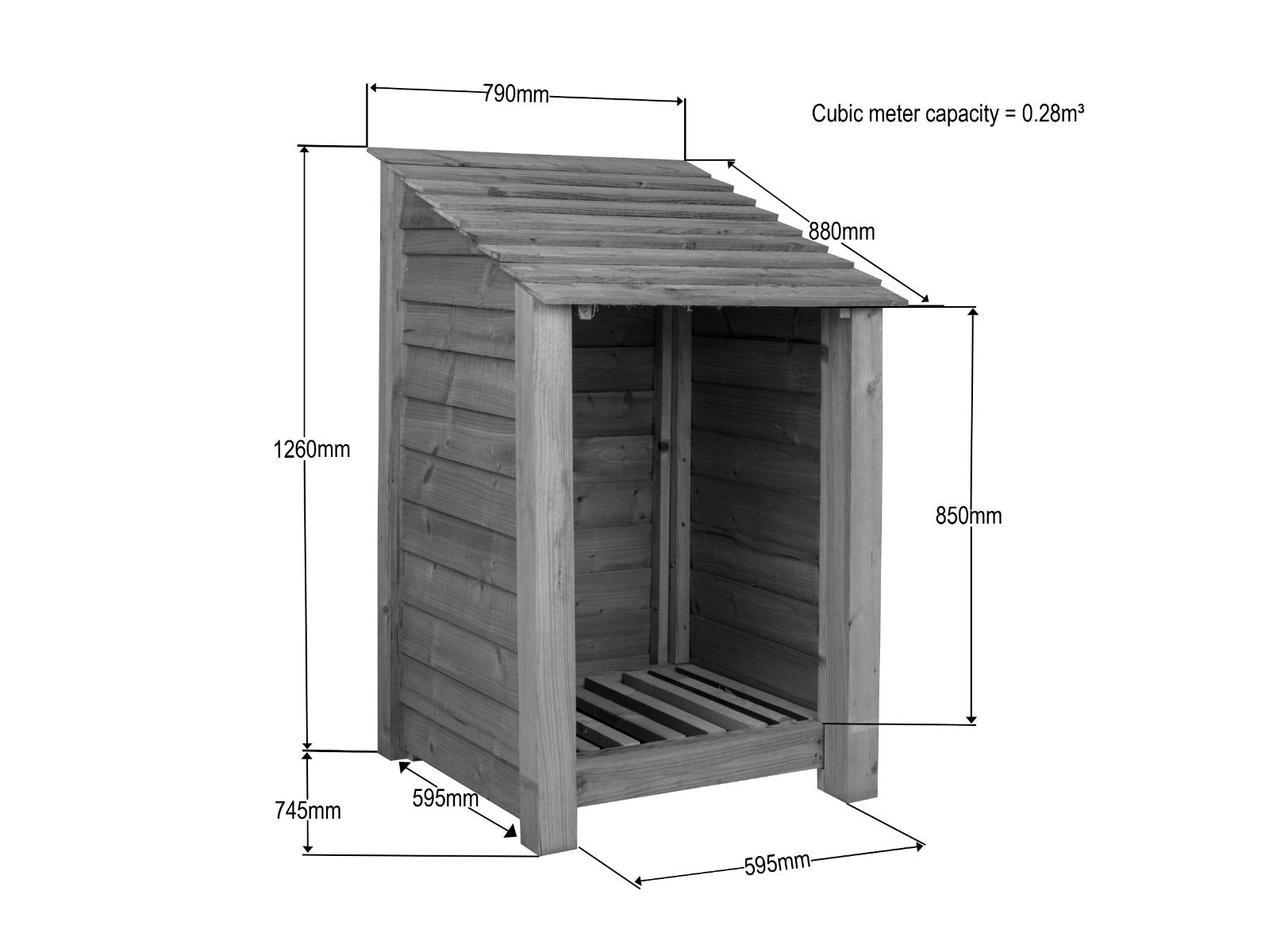 Wooden Log Store W-79cm, H-126cm or 180cm, D-88cm