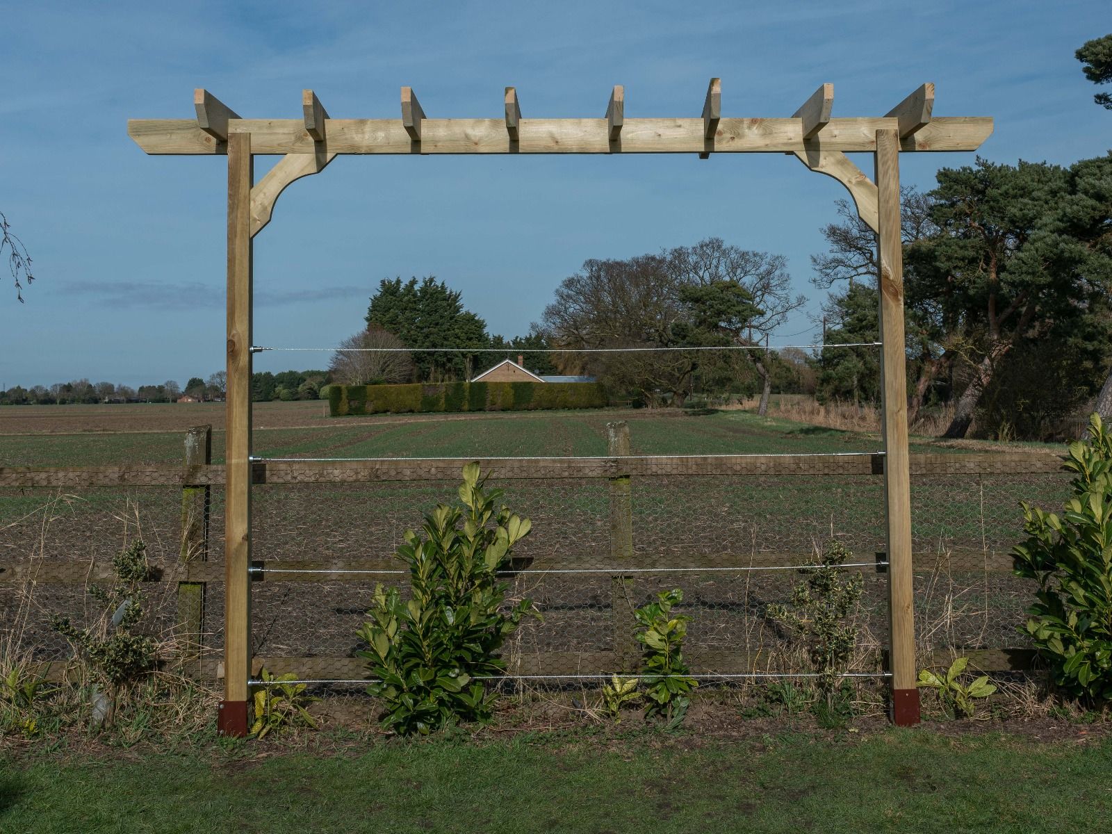 Chamfered Single Beam Pergola, Plant Climbing Arbour - Sculpted brace