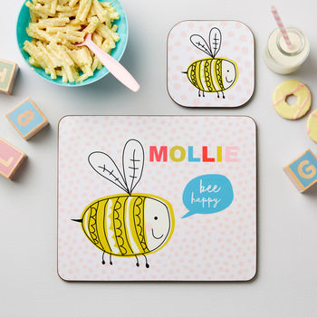 Personalised Personalised Kid's Bee Happy Placemat Set