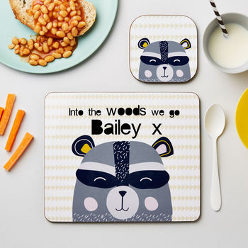 Personalised Personalised Kid's Racoon Placemat Set