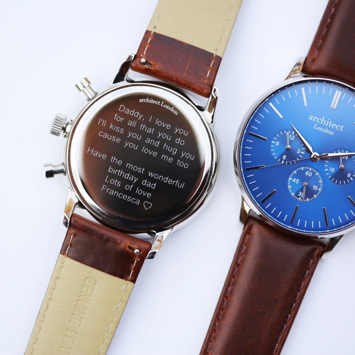 Contactless Payment Watch - Men's Blue Motivator, Walnut Strap, Modern Font Engraving