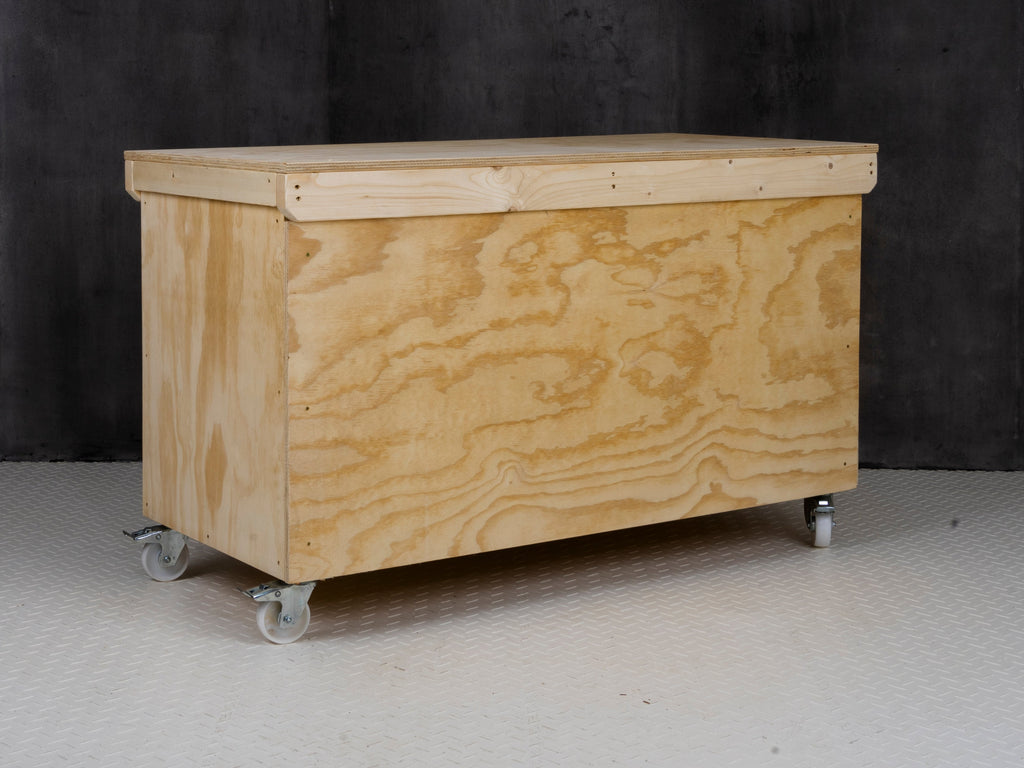 Wooden Plywood Top Workbench With Lockable Cupboard (V.9) With Wheels, Double Shelf