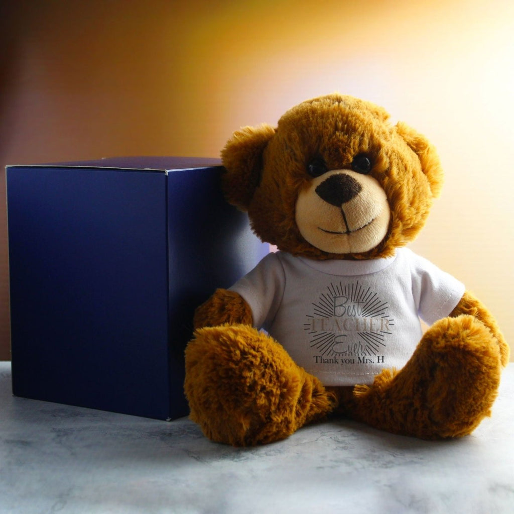Dark Brown Teddy Bear with Best Teacher Ever Design T-Shirt