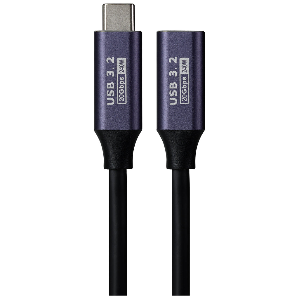 Maplin USB-C Male to USB-C Female Extension Cable - Black, 0.2m