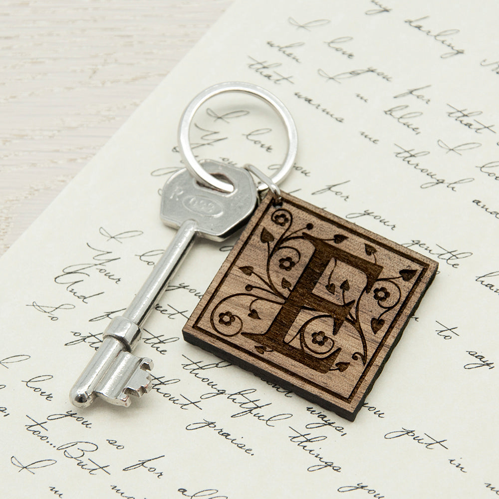 Personalised Decorative Initial Wooden Keyring