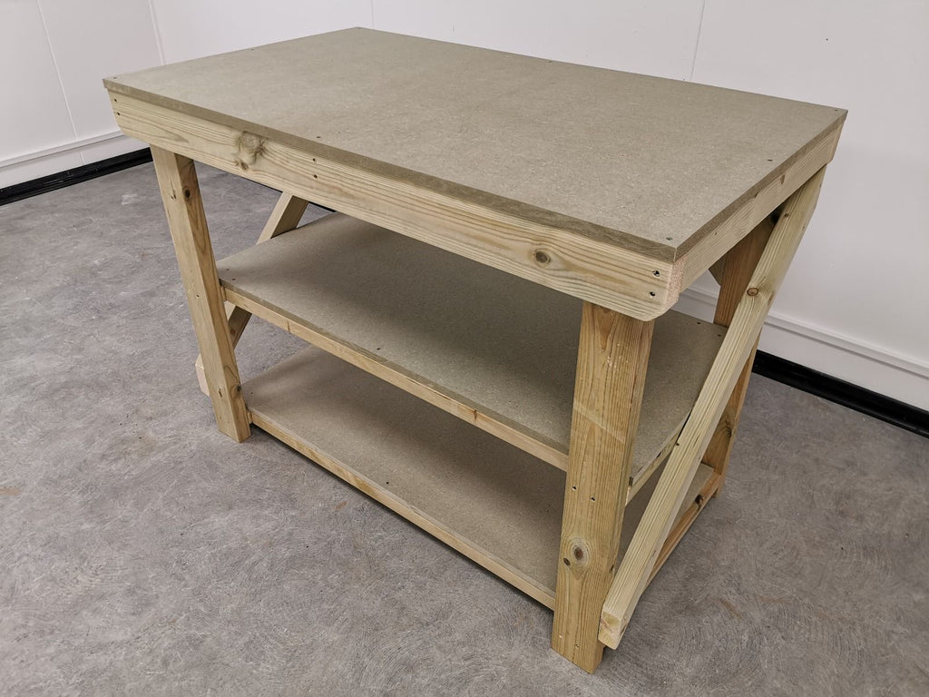 Wooden Workbench 18Mm UniMdf Moisture Resistant Top With Double Shelf
