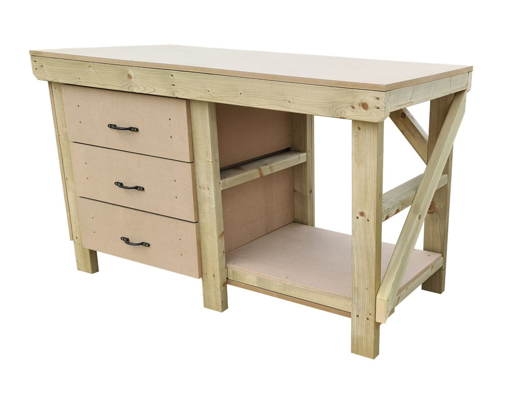 Wooden MDF top tool cabinet workbench with storage shelf (V.7)