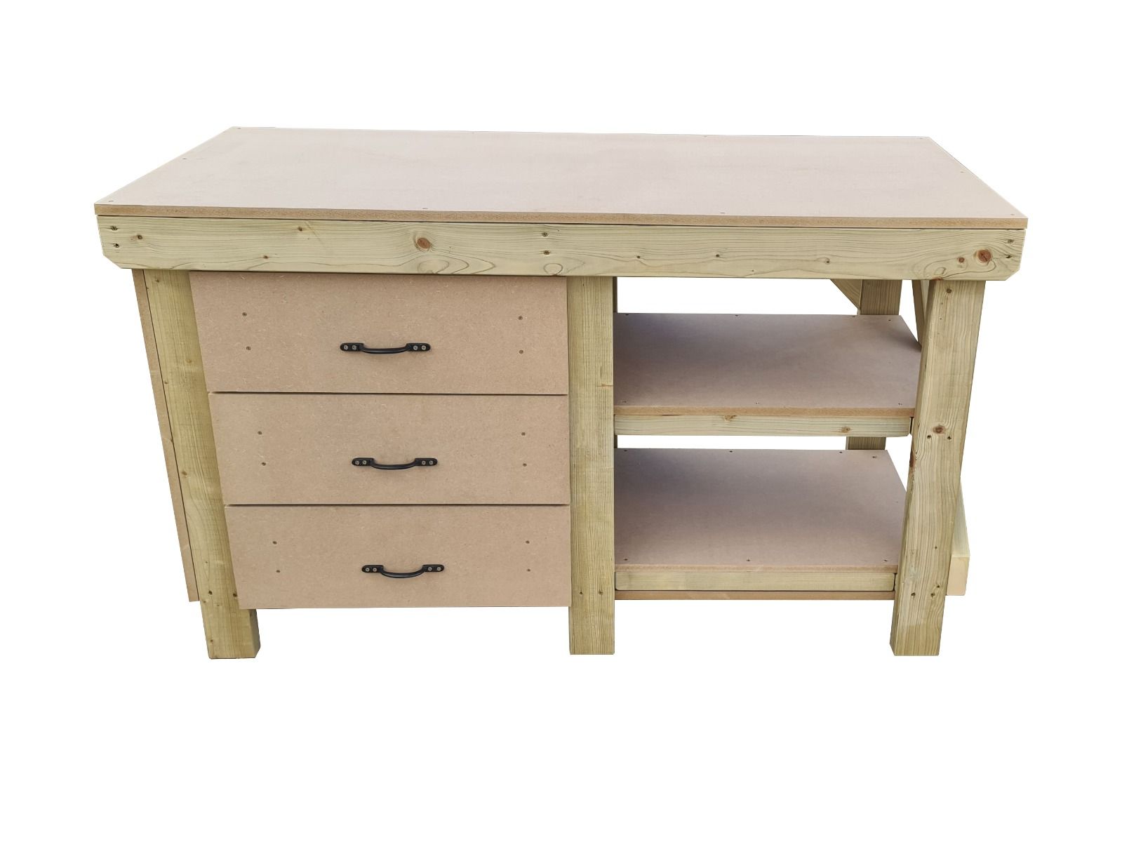 Wooden MDF top tool cabinet workbench with storage shelf (V.7) with double shelf