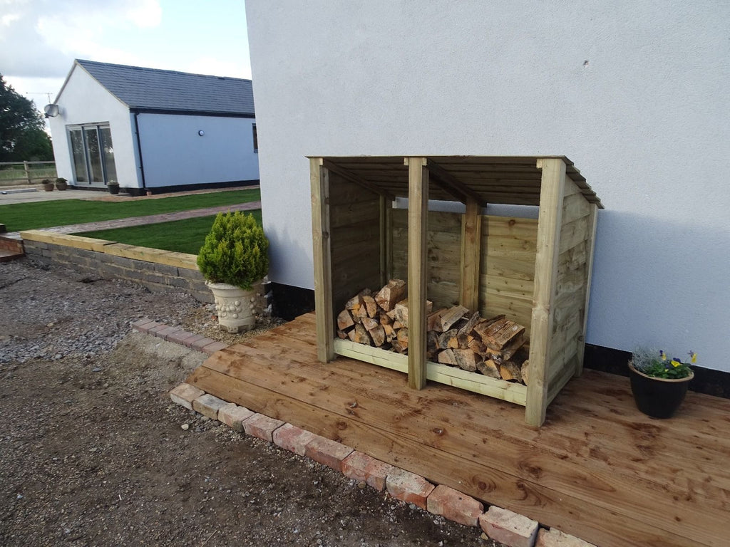 Wooden Log Store (Roof Sloping Back) W-146cm, H-126cm or 180cm, D-88cm