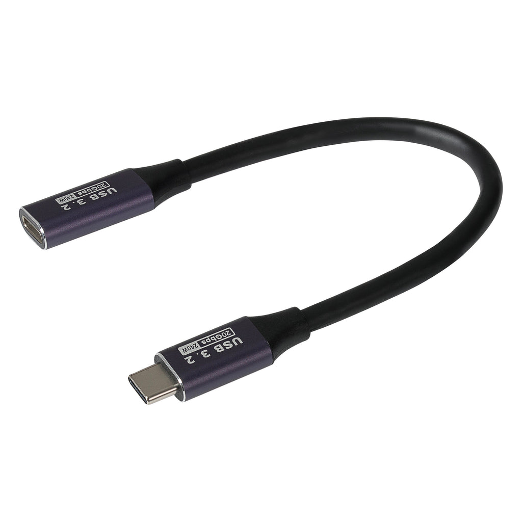 Maplin USB-C Male to USB-C Female Extension Cable - Black, 0.2m