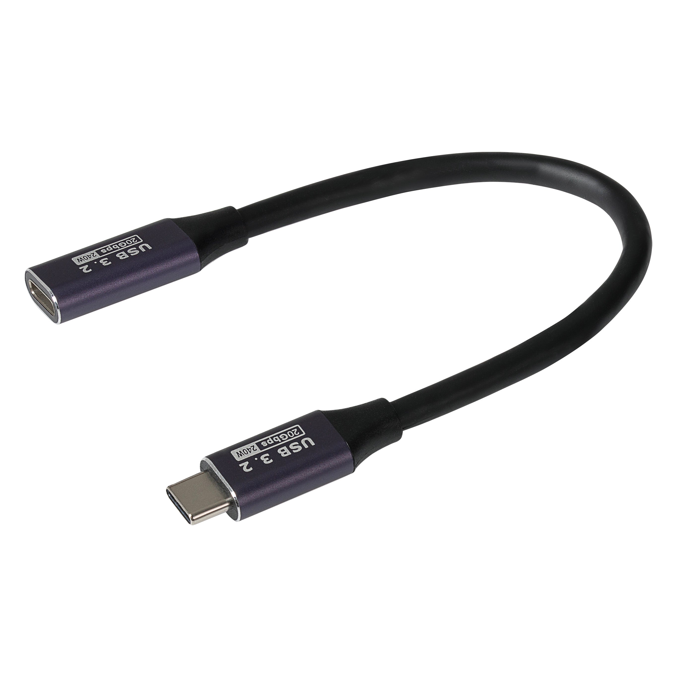 Maplin USB-C Male to USB-C Female Extension Cable - Black, 0.2m