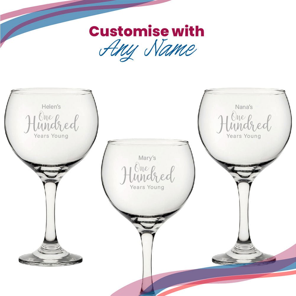 Engraved 100th Birthday Cubata Gin Glass Years Young Delicate Font