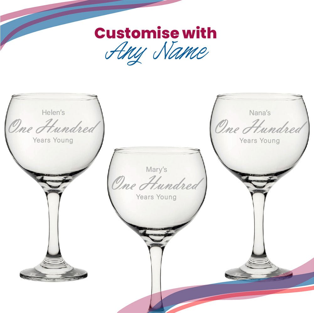 Engraved 100th Birthday Cubata Gin Glass, Years Young Handwritten