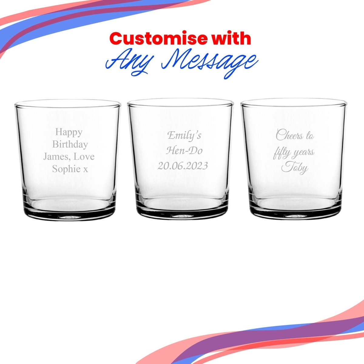 Engraved 13oz/384ml Toughened Tubo Hiball Glass, Any Message for Any Occasion