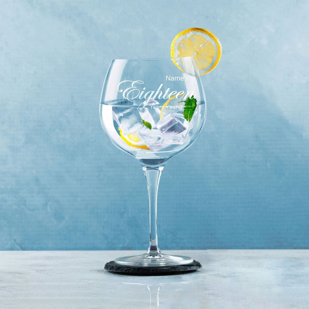 Engraved 18th Birthday Primeur Gin Glass Years Young Curly Font
