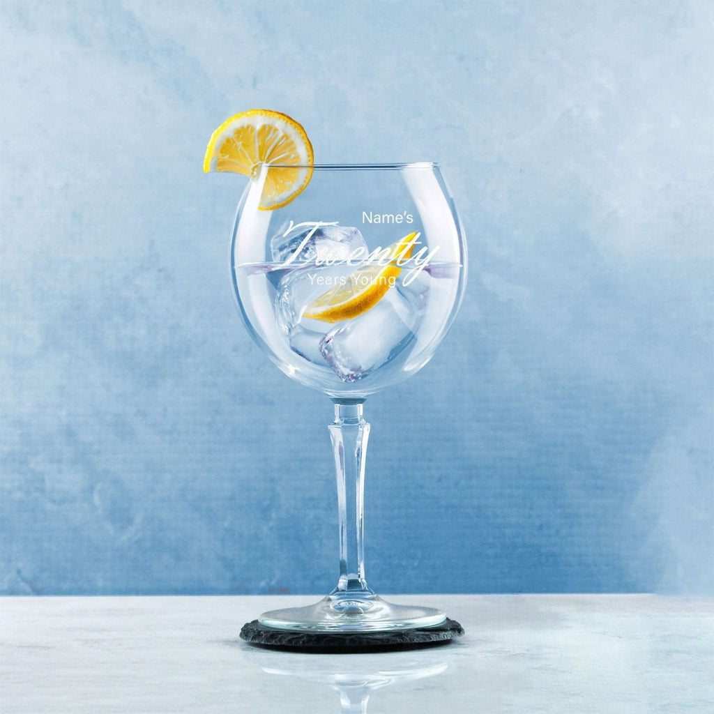 Engraved 20th Birthday Hudson Gin Glass, Years Young Handwritten