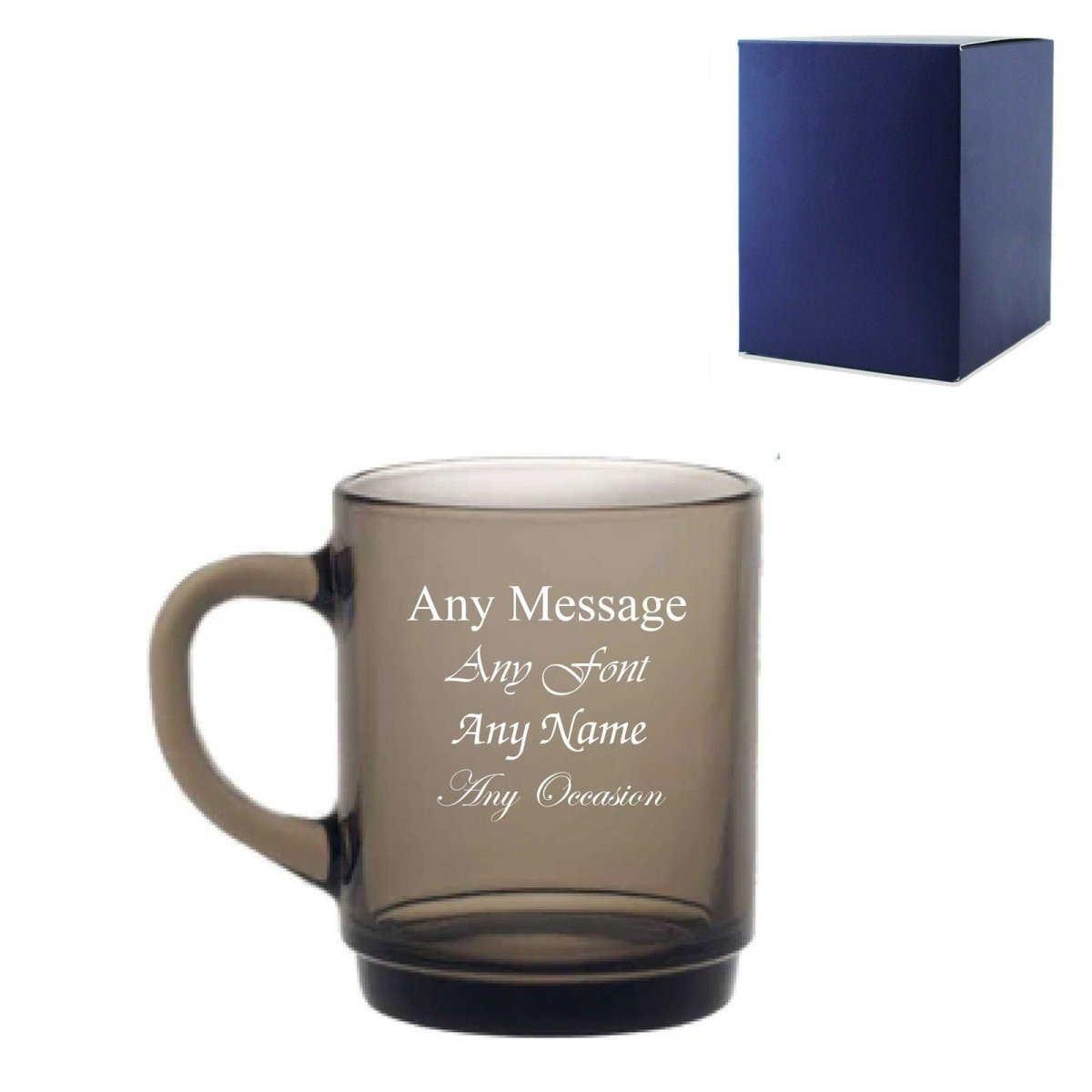 Engraved 260ml Retro Smoked Glass Tea and Coffee Mug with Gift Box