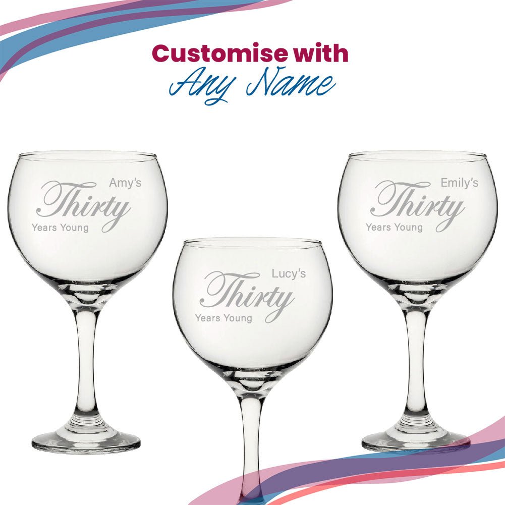 Engraved 30th Birthday Cubata Gin Glass, Years Young Curly Font