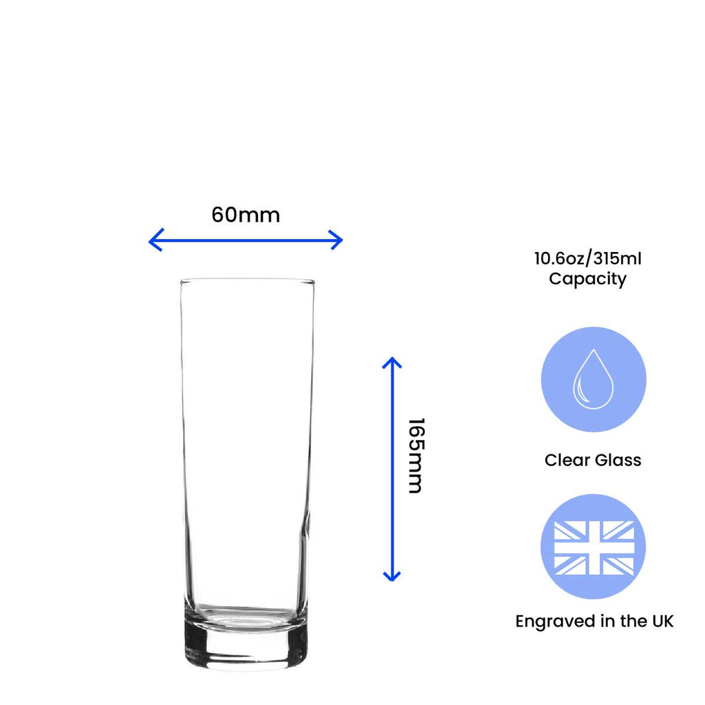 Engraved 315ml Tall Highball Glass with Gift Box