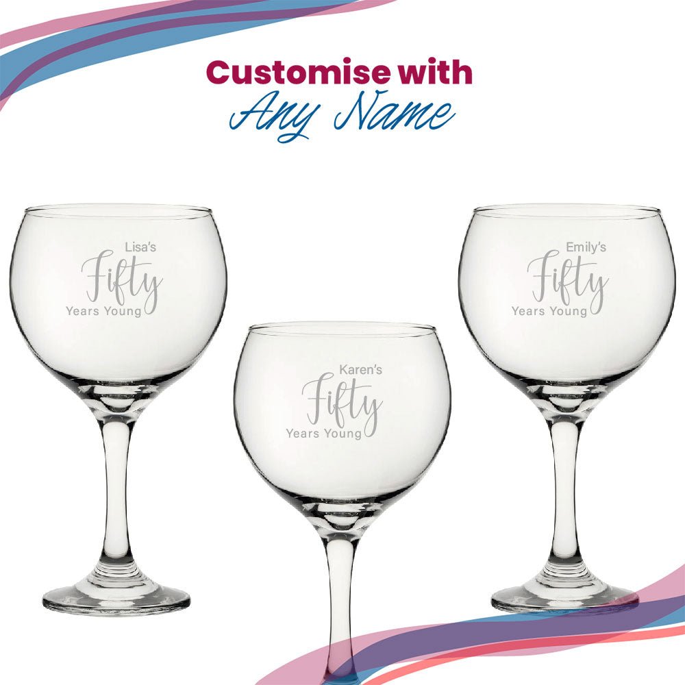 Engraved 50th Birthday Cubata Gin Glass, Years Young Delicate Font