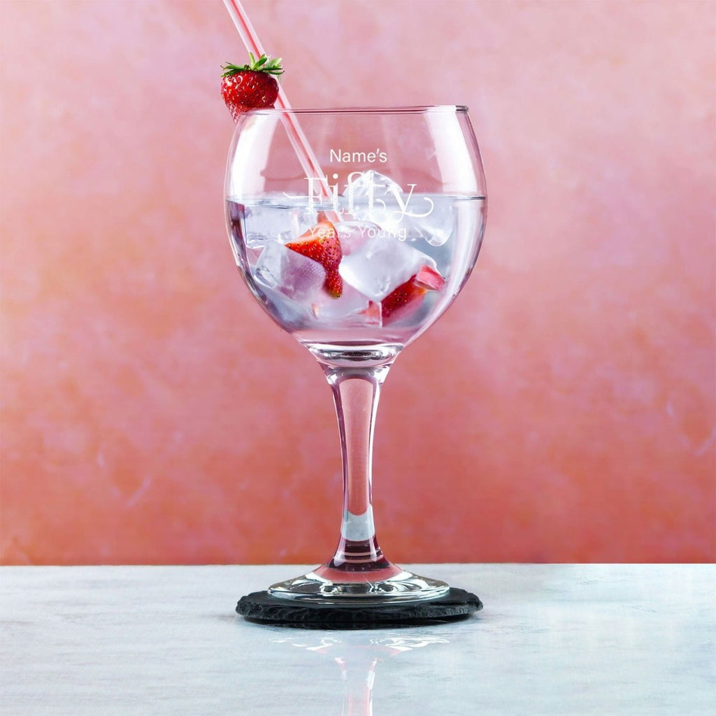 Engraved 50th Birthday Cubata Gin Glass, Years Young Sweeping Font