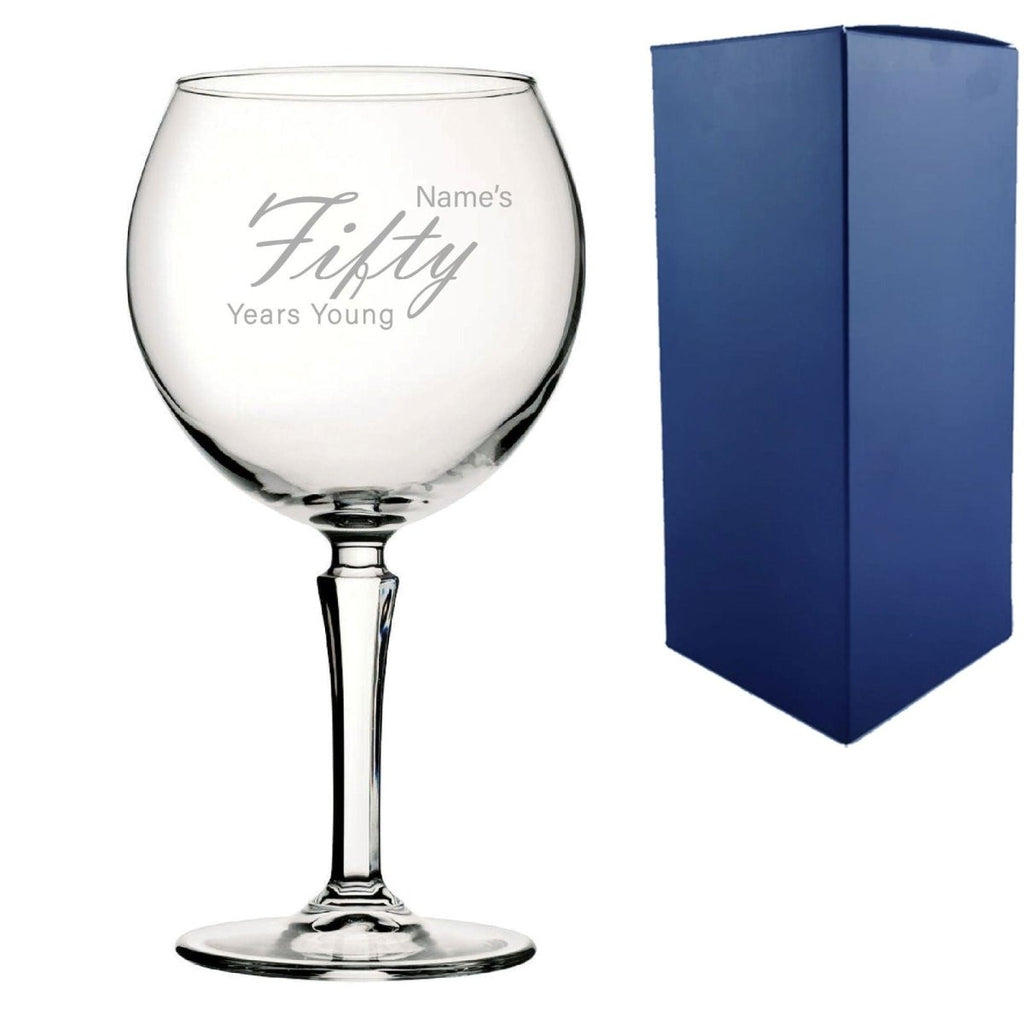 Engraved 50th Birthday Hudson Gin Glass, Years Young Handwritten