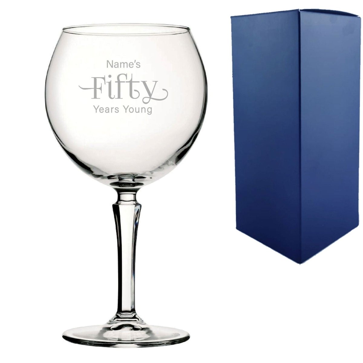 Engraved 50th Birthday Hudson Gin Glass, Years Young Sweeping Font