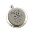 Engraved 5oz Round Steel Hip Flask Happy 20th Birthday